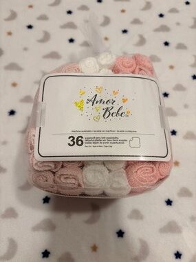 36pc Baby Washcloth Set in Pink and White